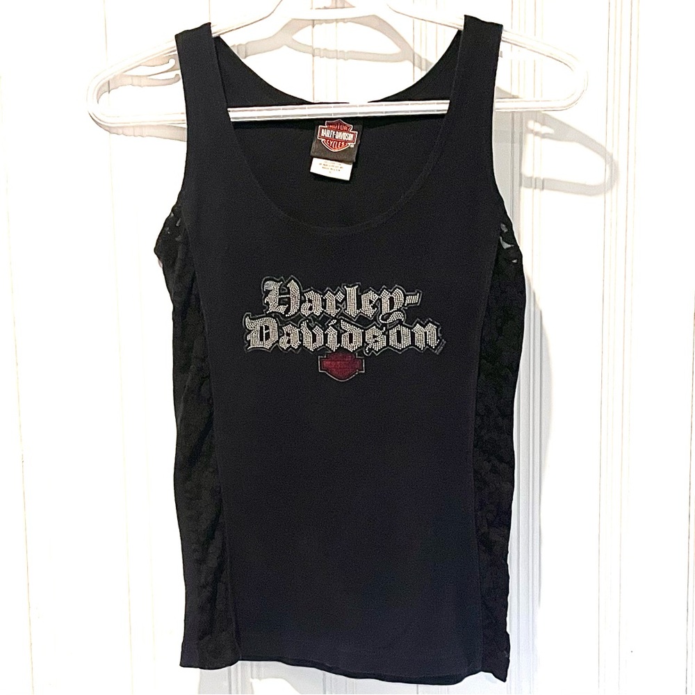 Harley-Davidson Black Tank Top with Logo and lace